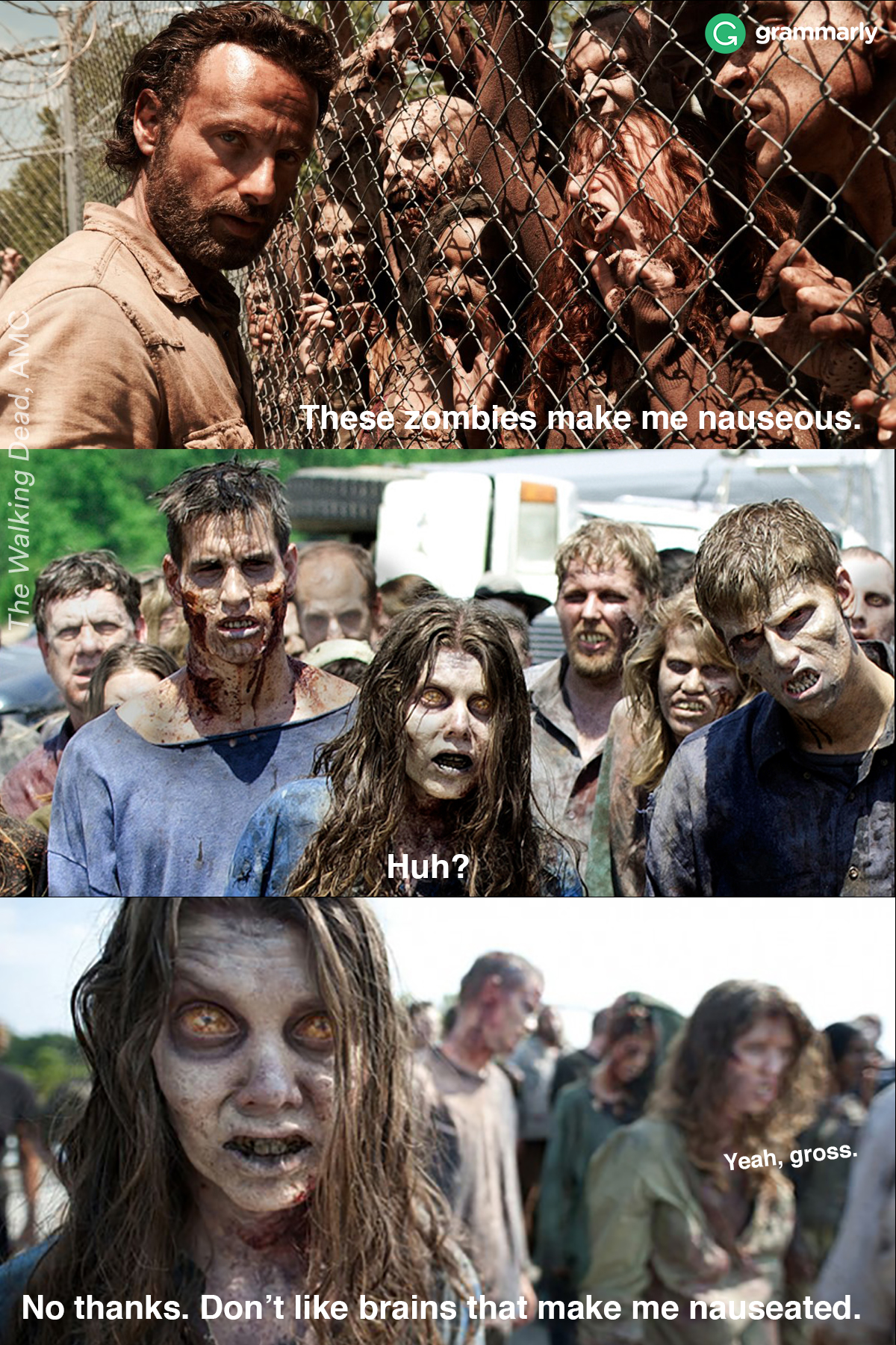 Diferença nauseante e nauseada explicada por zumbis.