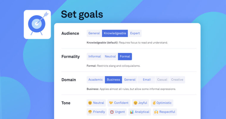 Set goals in the Grammarly Editor