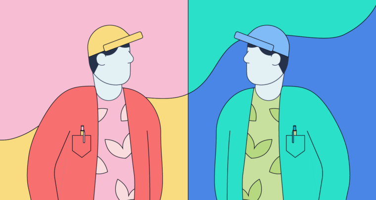 Illustration of two people in contrasting colors.