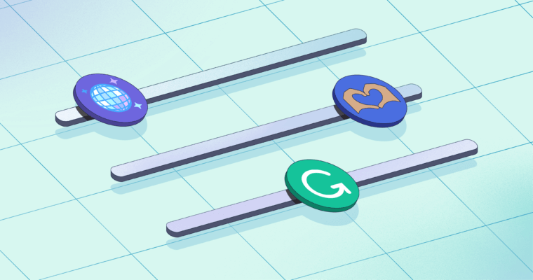 Three slides each with a different image: the mirror ball emoji, the heart hands emoji, and the Grammarly logo