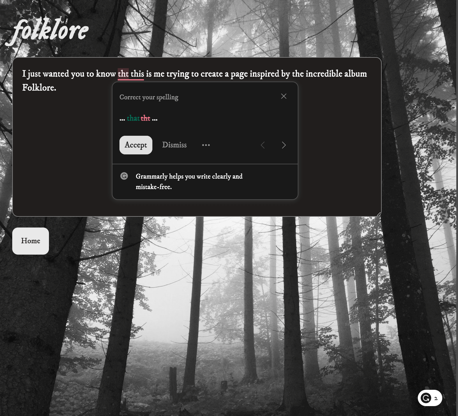 Screenshot of the page for Taylor Swift’s Folklore