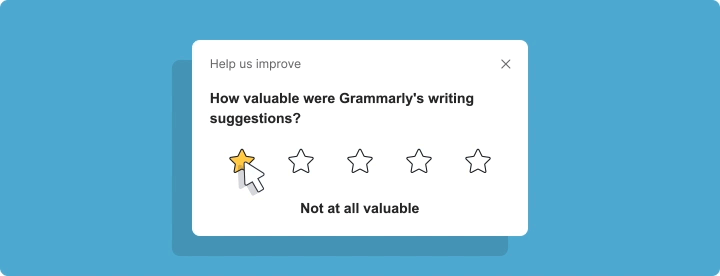 Cursor hovers over stars to select a rating that indicates how valuable Grammarly’s suggestions were.