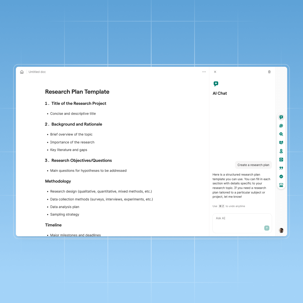 Grammarly rolls out eight AI agents, from paraphrasers to plagiarism checkers 2 Research plan template given by Grammarly's AI agent.